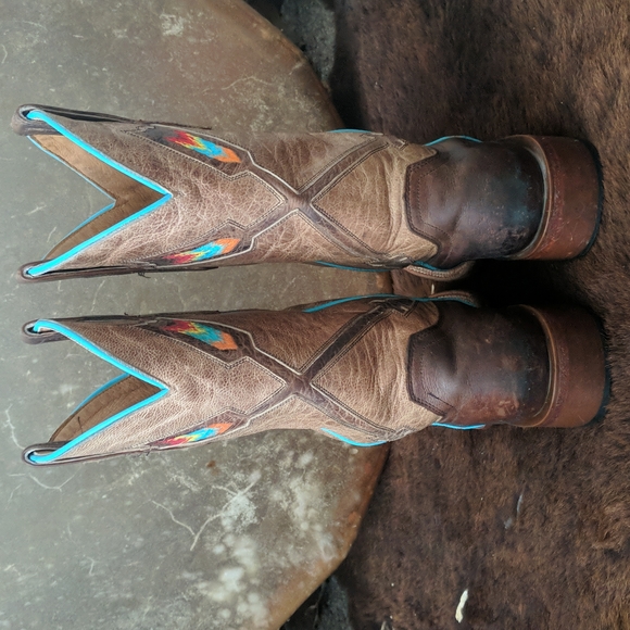 JOHNNY RINGO JR922-38 distressed brown/tan  Arrow cowgirl boots square toe sz 5B - Picture 7 of 16